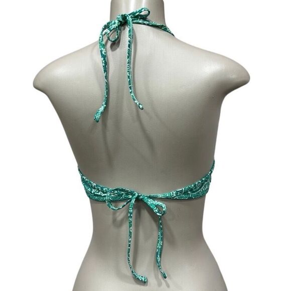 LA Hearts Swim Bikini Top Women's Large Green Abstract Halter Fringe Wireless - Picture 3 of 9